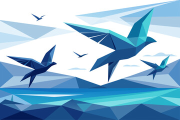 Birds flying over water