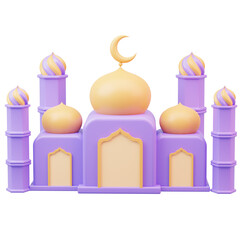 3D Render of a Mosque with Crescent Moon