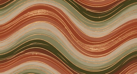 Abstract wavy pattern with shades of red, green, and gold, creating a textured design.