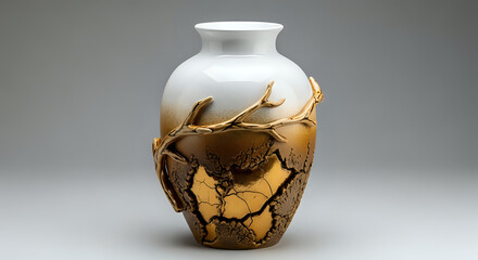 Stunning ceramic vase with artistic gold accents, unique and elegant home decor accent piece
