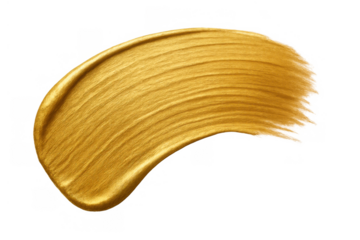 Golden metallic paint brush stroke with textured sheen, creating an abstract artistic smear on transparent background