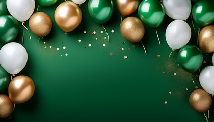 celebration party banner background with green gold white balloons carnival festival or birthday balloon green background