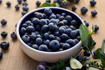 Fresh blueberries in a ceramic bowl, close-up view