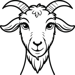 Goat face front view with simple beard detail, clean thin lines, white background, friendly minimal livestock character design 3