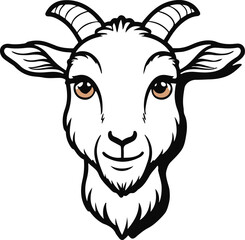 Goat face front view with simple beard detail, clean thin lines, white background, friendly minimal livestock character design 2