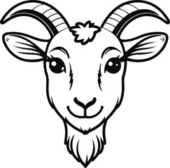 Goat face front view with simple beard detail, clean thin lines, white background, friendly minimal livestock character design 1