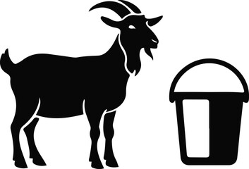  Goat silhouette with milk pail icon bundle, white background, clean black outline, dairy farm concept minimal vector 2