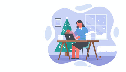 Overworked angry employee working during Christmas holidays facing mountains of paperwork