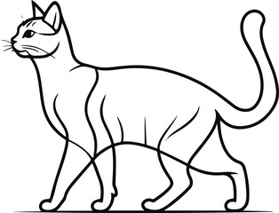 Walking cat side pose, thin black outline, white background, clean proportion, minimal line drawing suitable for pet businesses 1