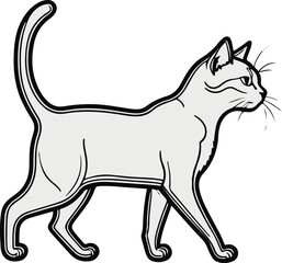 Walking cat side pose, thin black outline, white background, clean proportion, minimal line drawing suitable for pet businesses 2