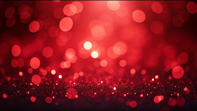 A vibrant red background filled with glittering bokeh lights, creating a festive and celebratory atmosphere.