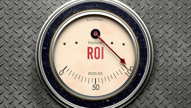 Roi that is hitting a full scale, showing a very high level of roi, overload of it, too much of it. Maximum value, off the charts.  ,3d illustration