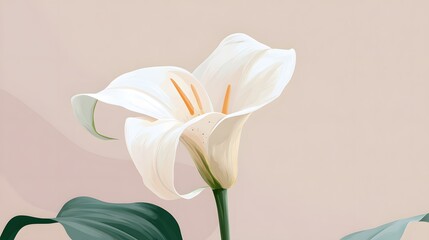 Elegant white bloom of an arum flower stands gracefully against a muted background