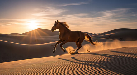 "Freedom in the Dunes: Horse Running at Sunset"