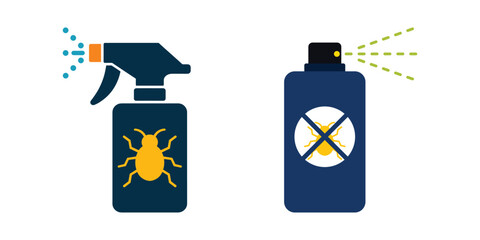 Flat vector illustration of insect repellent spray bottles with pest control icons, suitable for household pesticide product design