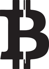 Black silhouette bitcoin cryptocurrency symbol icon for digital finance and blockchain technology