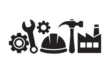 Industrial icons representing construction manufacturing and labor
