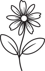 Clean line art single stem flower icon with eight petals and circular center