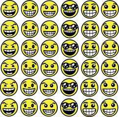 Grid of Yellow Smiley Face Emoticons illustration