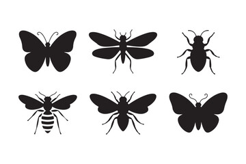 Collection of silhouetted butterflies moths and insects