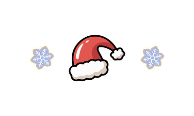 Cheerful Santa Hat & Snowflakes Isolated on Transparent Background Illustration Vector. Festive Santa hat paired with blue snowflakes, great for seasonal crafts and holiday graphics.