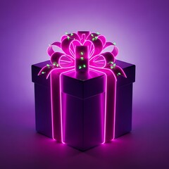 Neon Gift Box - A Glowing Surprise in Purple Hues.