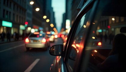 Urban Commute Through Blurry Taxi Window - Cinematic Perspective