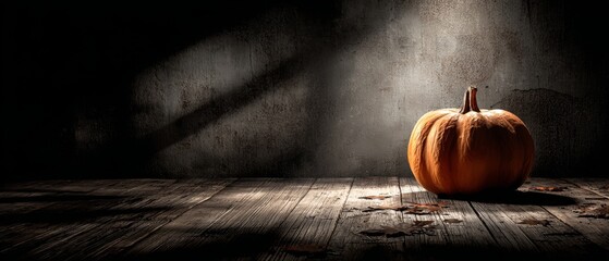 Dark walls and pumpkin tales: celebrating spooky seasons. Movie cover. Simple yet haunting: pumpkin with a halloween message against a dark wall. Thriller poster. Poster design.