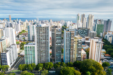 Obraz premium Salvador City Center With Tall Residential Buildings All Around and Ocean in the Horizon, Bahia State, Brazil