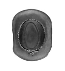 Old brown leather cowboy hat isolated on white background