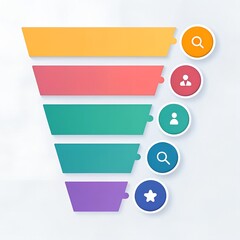 Fototapeta premium Colorful sales funnel infographic with icons representing stages