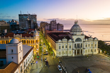 Naklejka premium Aerial View of Rio Branco Palace and Salvador City Historical Center on Dusk