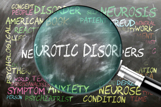 Neurotic Disorders being studied, examined - under close inspection. Most important subjects and ideas closely related to neurotic disorders. ,3d illustration