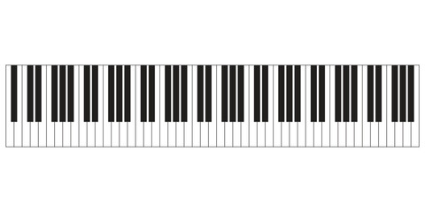Piano keyboard, row of black and white keys.