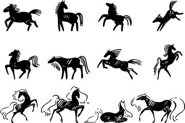 dynamic horse pose illustrations images depicting horses in various lively poses with vintage style