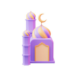 3D Render of Pastel Mosque with Crescent