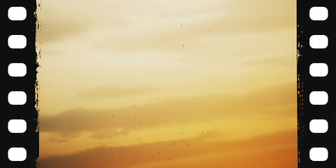 Vintage film strip border with a warm, hazy sky and subtle dust specks