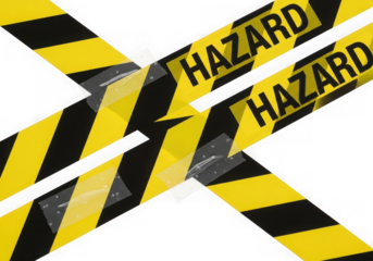 Black and yellow hazard tape warning symbol for danger and safety alert transparent background