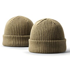 Khaki Fisherman Beanie Front and Back Displayed on White Background