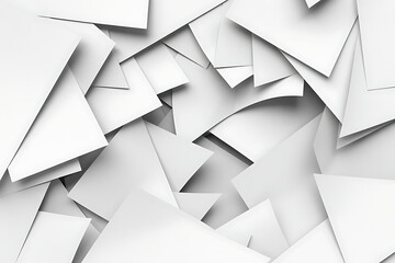 A pile of scattered white paper sheets with sharp edges and shadows
