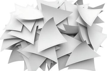 Pile of crumpled white paper triangles isolated on white background