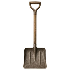 Worn Snow Shovel with Wooden Handle and Metal Scoop