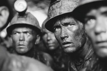 Coal miners working underground show determination and concern while navigating challenging conditions together