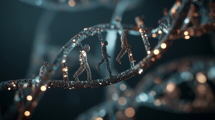 Unraveling the secrets of dna with modern technology. Virtual collaboration symbol. Scientific journey through subtle blues and digital dna patterns in research space. Social media community.