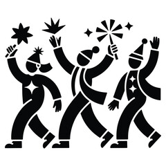New Year Celebration People Vector Illustration – Festive Dancing Crowd Silhouette, Holiday Party Joy, Happy New Year Eve Celebration, Winter Festival and Cheerful Festive Design Art