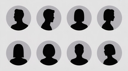 Set of diverse people profile icons simple black silhouette vector avatars isolated on white background for user interface design