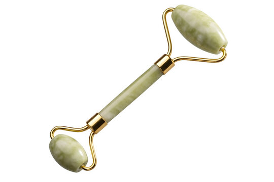 Green jade facial roller isolated on transparent background