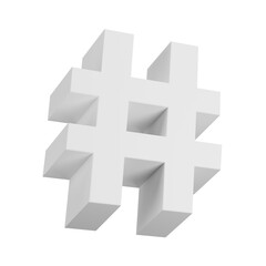 3D White hashtag symbol icon, 3D Illustration. Mockup template. 3D Rendering