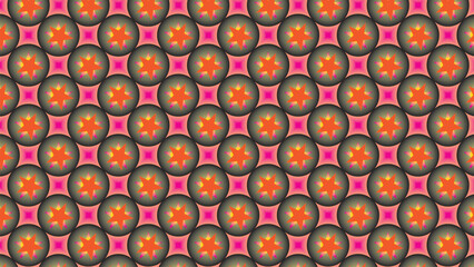 Abstract Geometric Pattern with Orange Stars and Gradient Circles