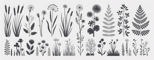 Collection of botanical illustrations featuring diverse plants and flowers perfect for nature-themed designs and decorative elements